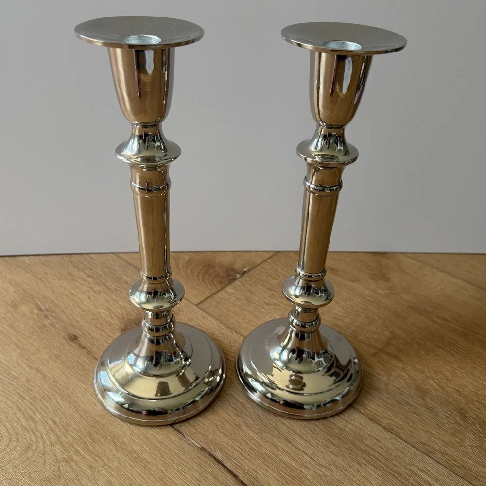 Godinger Silver Art Co Candlestick Holders Set of 2 Polished Silver Tone 12 Inch